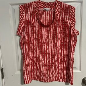 CABI Women's Madeline Orange Cream Dot Blouse large